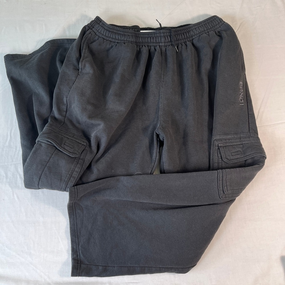 AND1 Cargo Sweatpants Mens Large Black Excellent Fleece Lined Athletic Joggers